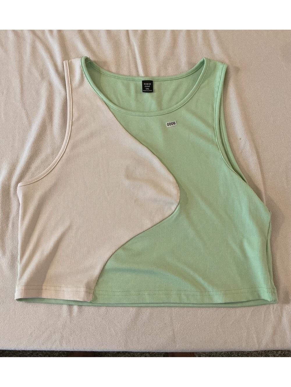 Mint and Cream Asymmetrical Crop Tank Top